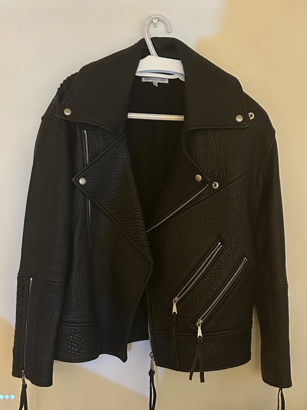 Rebecca Minkoff Black Textured Moto Leather Jacket
